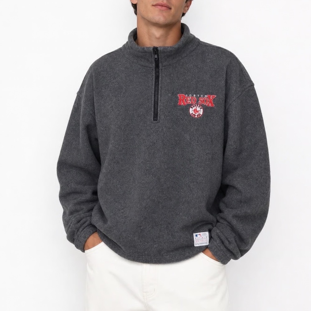 Harvard Square Boston Red Sox Quarter Zip Fleece Pullover Gray Mens XL